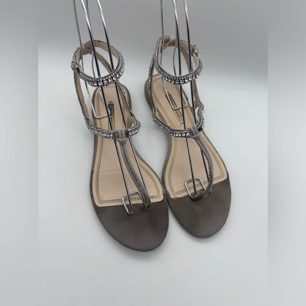 Zara Womens 38 / 7.5 Grey Jeweled Rhinestone Sparkle Flat Wrap Sandals